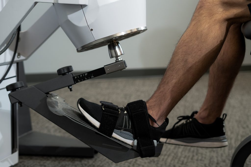 The PrimusRS ankle attachment provides gradual resistance for ankle plantarflexion, dorsiflexion, inversion, and eversion