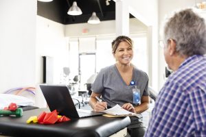 patient talking to a PT